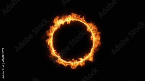 Fiery Ring of Fire Eclipse Effect on Black Background.