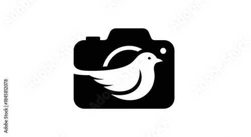 Camera logo with a bird inside perfect for photography and nature enthusiasts.