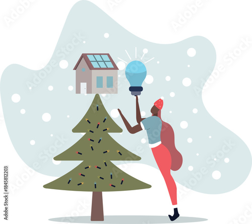 Environmentally conscious living concept.using energy saving light bulb.life and employment of people.