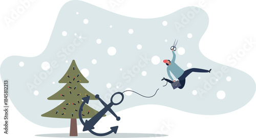 Freedom, relief or escape from bad habit, psychology anchoring effect or cut heavy burden to growing more concept.life and employment of people.