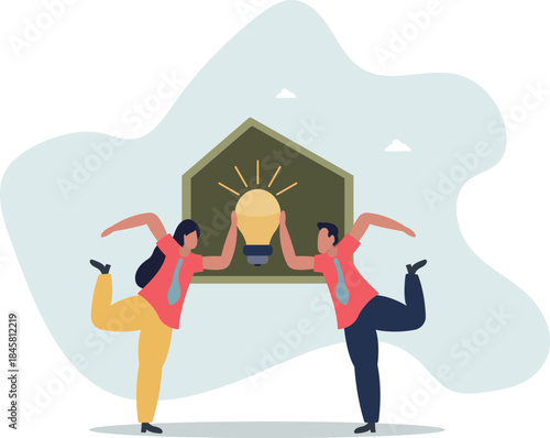 Character reduce energy consumption at home by using energy saving light bulb.life and employment of people.