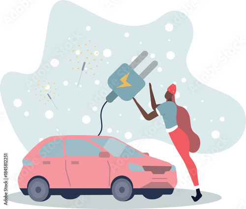 character uses an electric car to keep the planet clean.flat vector illustration.life and employment of people.