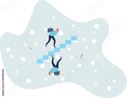 Business paradox, growth, improvement or different perspective or other side, fake or real, possible and impossible concept.life and employment of people.