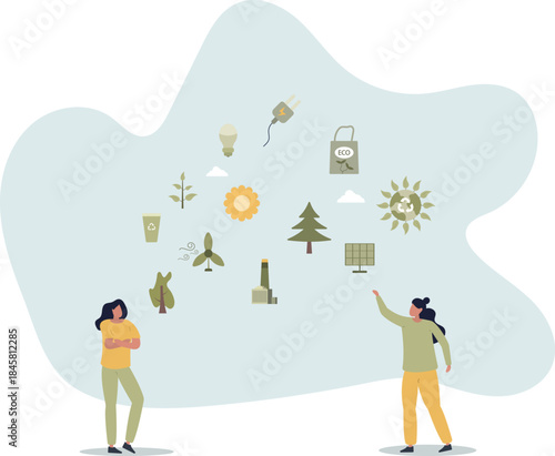 Sustainable eco community and nature friendly society.flat vector illustration.life and employment of people.