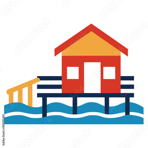 Wooden pier cabin seaside icon vector illustration on white background