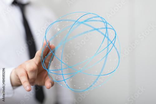 Hand holding digital globe,...