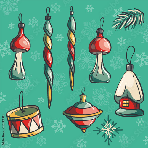 Vintage Christmas Hanging Ornaments Set