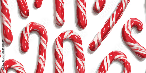 Bright red and white striped classic candy cane seamless pattern on a clean white background for packaging, fabrics, and stationery design