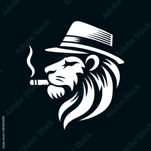 silhouette logo of a lion head with a cowboy hat and smoking a cigar