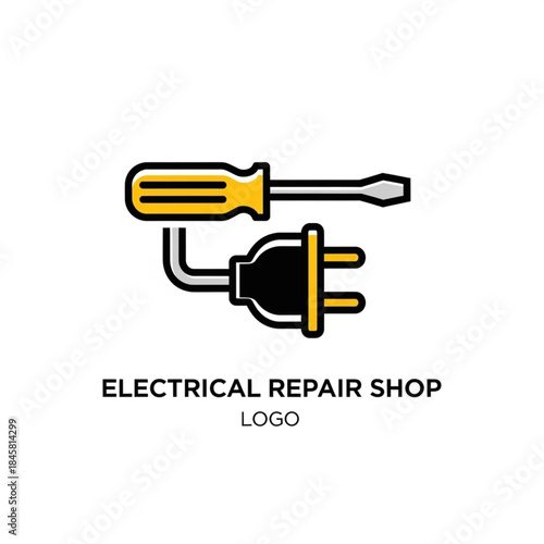 Electrical Repair Shop Logo Concept with Screwdriver and Power Plug Icon