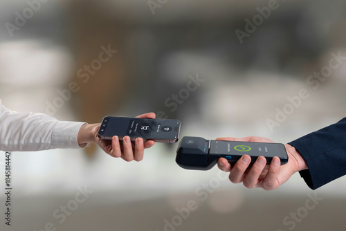 Wallpaper Mural Smartphone making contactless payment to mobile POS terminal, showing successful digital transaction and modern wireless payment technology Torontodigital.ca