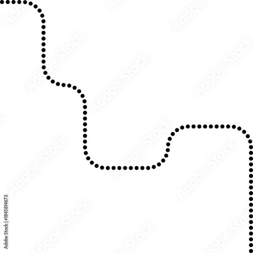 Dotted line extends through a long squared path with curved continuity.