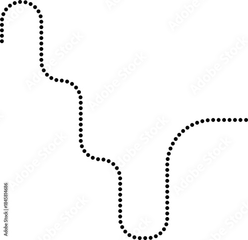 Dotted line creates a long maze path with curved directional flow.