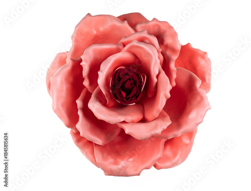 Plastic red artificial rosebud isolated on white background