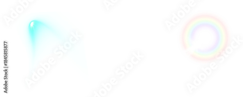 Abstract light effects featuring a bright cyan streak and a delicate rainbow halo