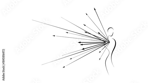 Abstract design of arrows converging into human figure