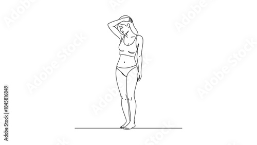 Minimalist female line art: standing pose in underwear