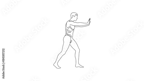 Human body anatomy silhouette in pushing pose with muscles displayed