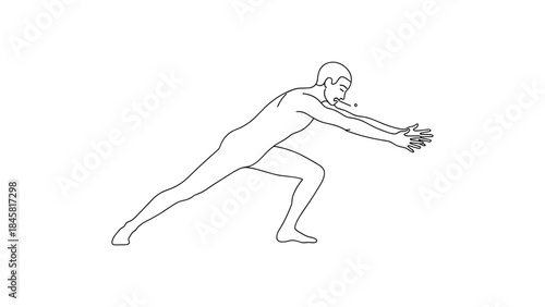 Dynamic yoga pose outline: warrior pose line art for fitness and wellness