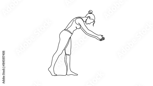 Yoga stretching pose linear design with female silhouette in balance