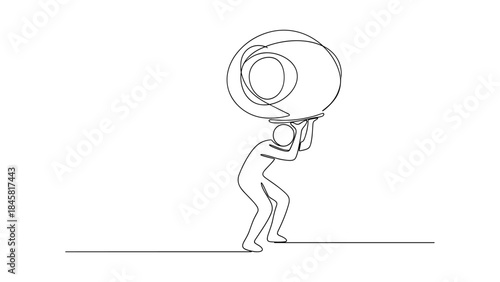 Minimalist atlas carrying circular orb in continuous line art
