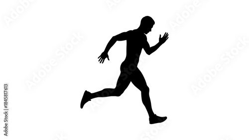 Silhouette of man running with dynamic pose on white background