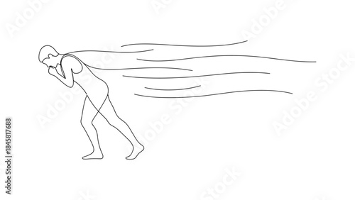 Minimalist line art of a sad figure in motion