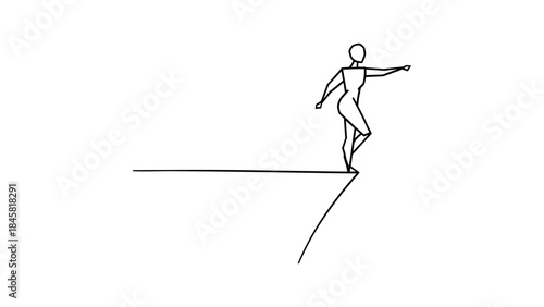 Ballerina balancing on edge in minimalistic one line art style