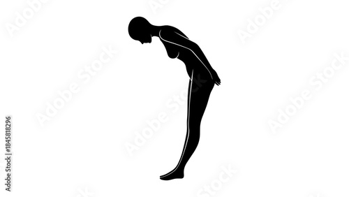 Silhouette of a person in a bowing pose on white background