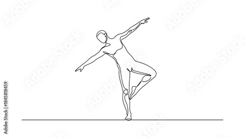 Graceful one line ballet dancer in minimalist pose