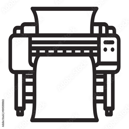 Large format printer wide format plotter with paper roll outline icon vector illustration isolated on white background printing industry equipment