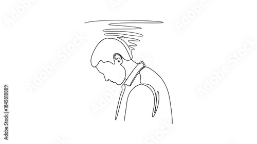 Minimalist line art of a reflective person with abstract thoughts