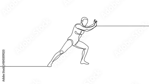 Continuous line art of athlete stretching against wall
