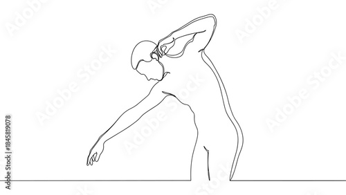 Continuous line art of athlete throwing shot put in minimalist style
