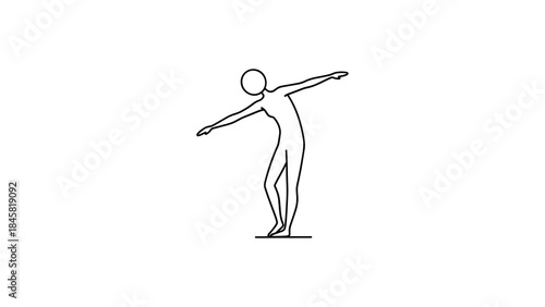 Minimalist human figure doing balance pose in simple line art style