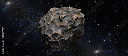 Asteroid rock floating through dark space