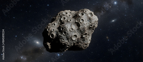Asteroid with craters floating in deep space
