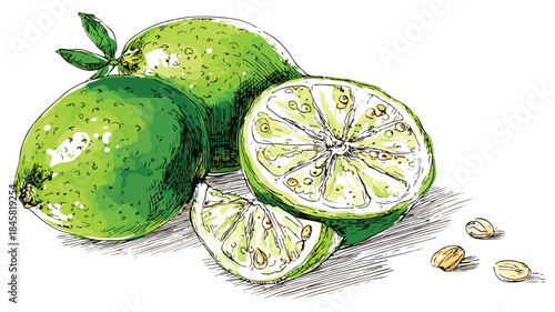 Vibrant Green Lime with Seeds Illustration Vector Graphic