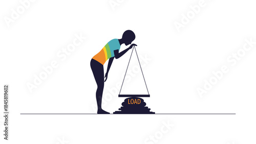 Minimalist depiction of person balancing heavy load on thin line