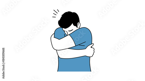 Man hugging himself: embracing self-love and comfort in minimalist art