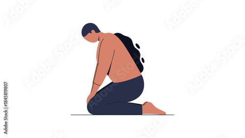 Minimalist illustration of person with back pain in kneeling position