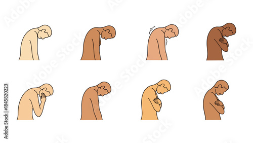 Stages of grief: diverse human expressions in neutral background