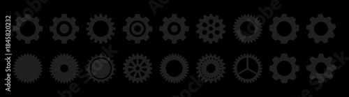 Gear icon set. Gear wheel and cogwheel icons collection. Industrial mechanical gears and machinery parts vector illustration isolated.