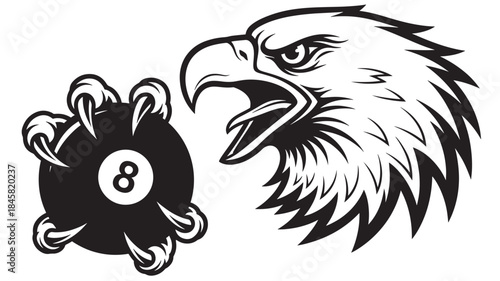 Eagle claw gripping a billiard ball striking design on transparent background silhouette