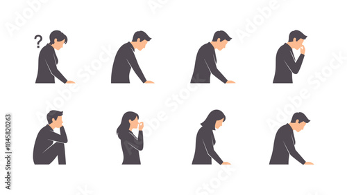 Thoughtful poses: collection of pensive and contemplative people in various positions