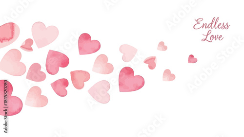 Endless love symbolized by numerous pink hearts on white background