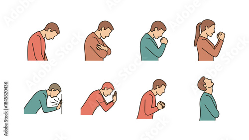 Set of people in different poses expressing various emotions with simple style