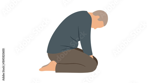 Minimalist depiction of meditation and reflection in sitting pose on white background