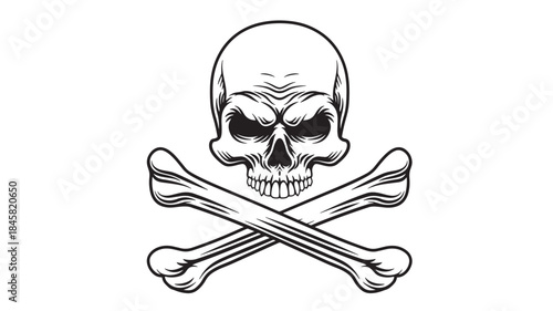Detailed skull and crossbones graphic design element on transparent background silhouette