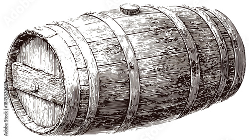 Wooden Barrel with Wood Piece Drawing for Creative Designs